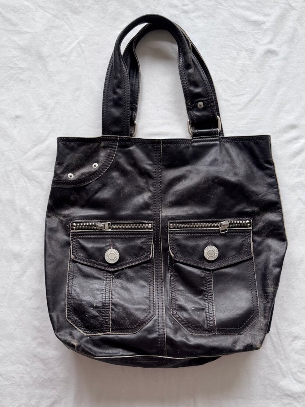 Vintage GAP Black Leather Utility Pocket Tote Shoulder Bag